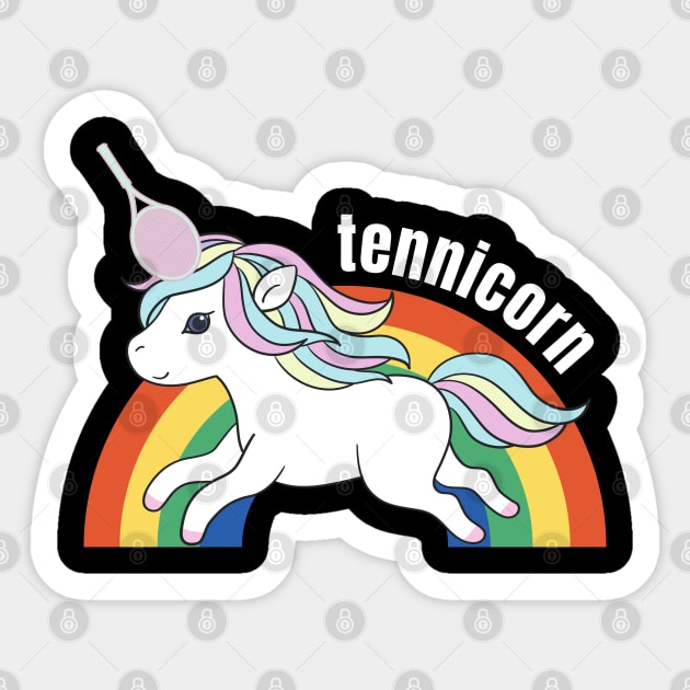 US Open Cute Tennis Racket Rainbow Unicorn Sticker by TopTennisMerch